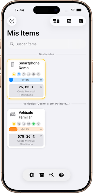 Listado de ítems con estado y cobertura