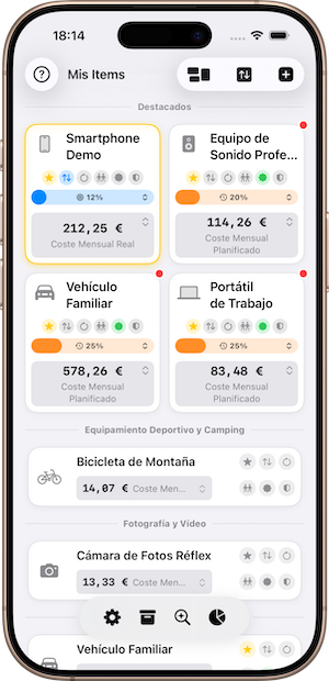 Vista mixta con resumen y lista de elementos