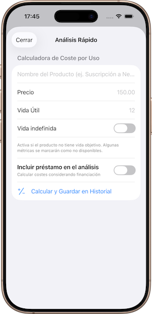 Análisis rápido para estimar coste anual